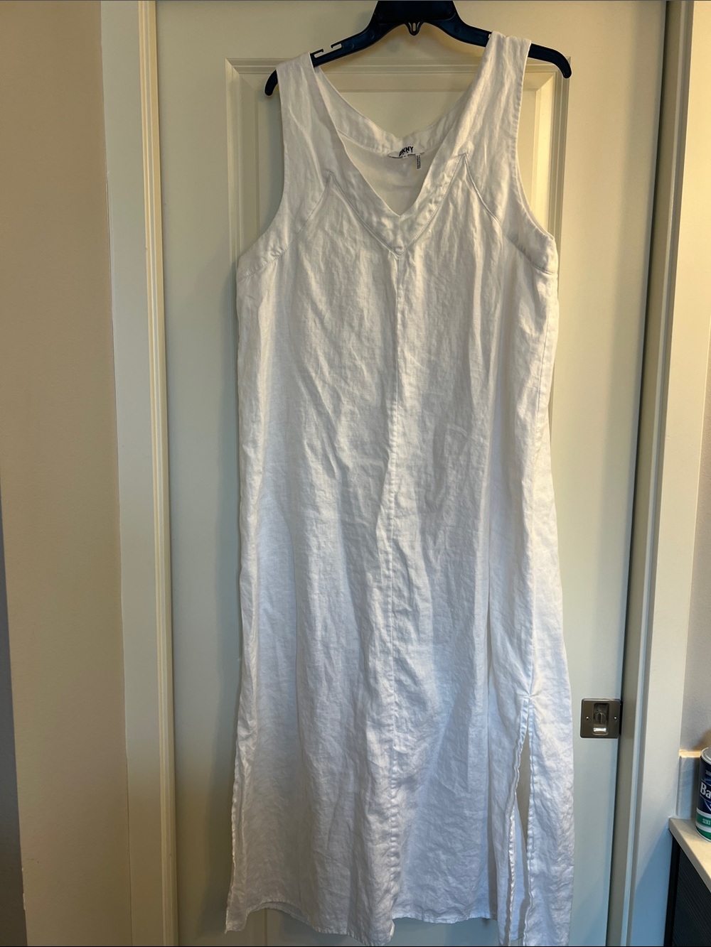 Sleeveless White V-Neck Linen Dress